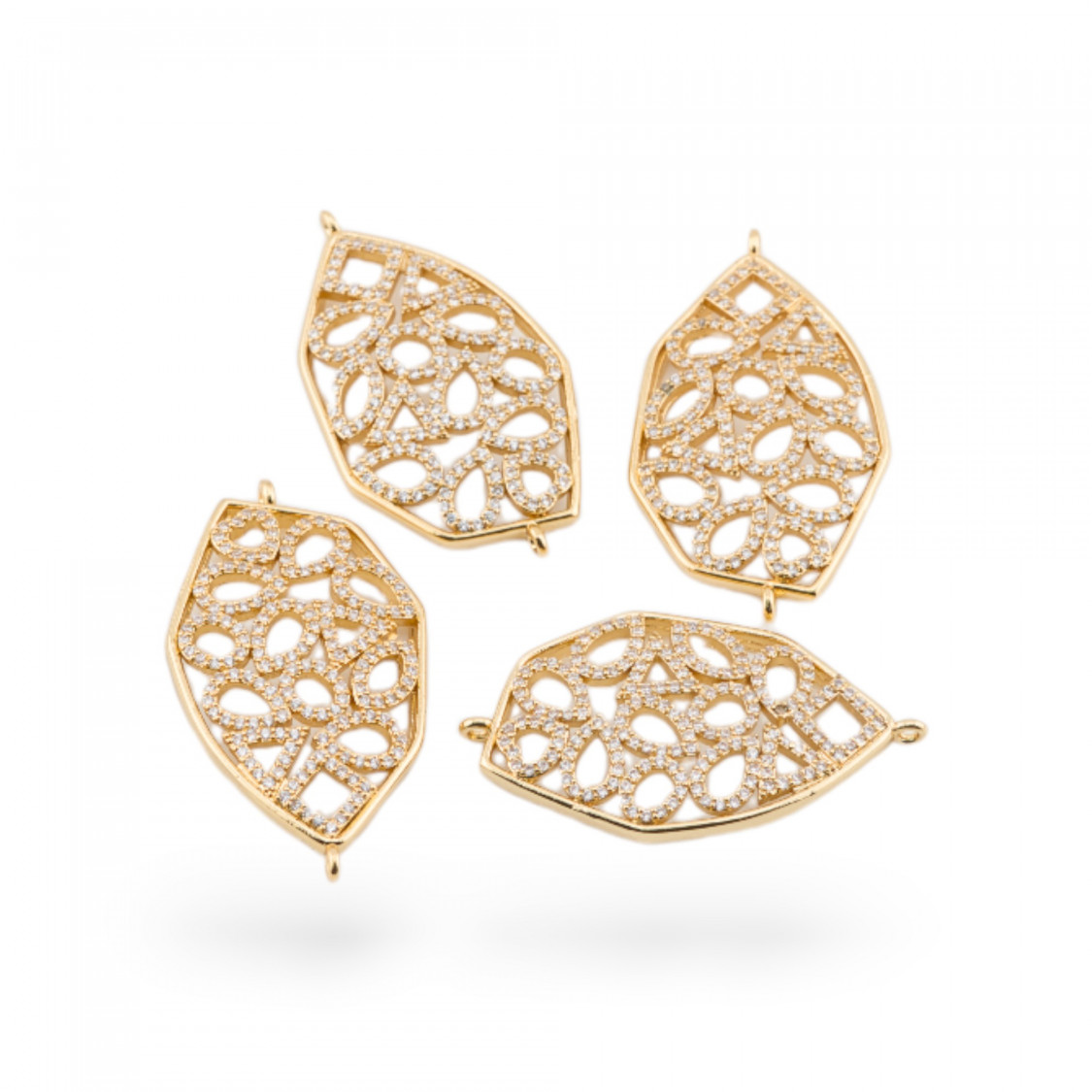 Componenti Connettore Di Bronzo Con Zirconi Incastonati Irregolare 4pz Dorato-CONNETTORI CON STRASS | Worldofjewel.com