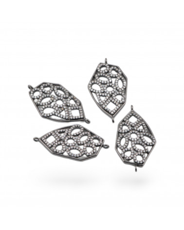 Componenti Connettore Di Bronzo Con Zirconi Incastonati Irregolare 4pz Nere-CONNETTORI CON STRASS | Worldofjewel.com