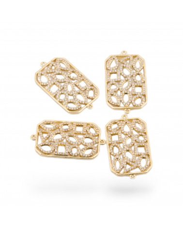 Componenti Connettore Di Bronzo Con Zirconi Incastonati Rettangolo 4pz Dorato-CONNETTORI CON STRASS | Worldofjewel.com