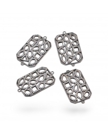 Componenti Connettore Di Bronzo Con Zirconi Incastonati Rettangolo 4pz Nero-CONNETTORI CON STRASS | Worldofjewel.com