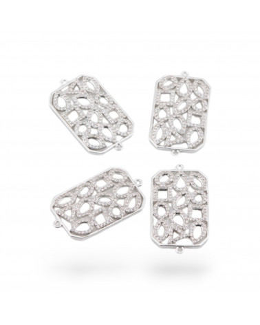 Componenti Connettore Di Bronzo Con Zirconi Incastonati Rettangolo 4pz Rodiato-CONNETTORI CON STRASS | Worldofjewel.com