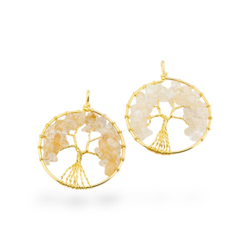 Μενταγιόν Tree of Life με Ημιπολύτιμες πέτρες 50mm 2τμχ Golden Citrine 2-ΜΕΝΤΑΜΙΑ ΟΡΕΙΧΑΛΚΟΥ | Worldofjewel.com