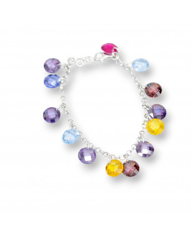 Bracciale Di Argento 925 Con Catena E Zirconi Pendenti Multicolor Sfaccettati 18,5cm + 2,5cm-BRACCIALI DI ARGENTO 925 | Worldofjewel.com