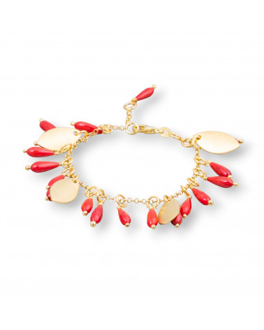 Bracelet Argent 925 Avec Gouttes Chaîne Corail Bambou Plaqué Or Et Feuilles Satin 18cm + 3cm-ARGENT 925 | Worldofjewel.com