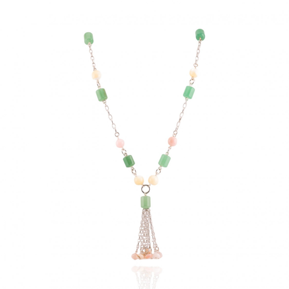 Collana Di Argento 925 Con Opale Rosa Madreperla E Avventurina 77+7cm Con Pendente 6cm-COLLANE DI ARGENTO 925 | Worldofjewel.com