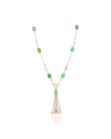 Collana Di Argento 925 Con Opale Rosa Madreperla E Avventurina 77+7cm Con Pendente 6cm-COLLANE DI ARGENTO 925 | Worldofjewel.com