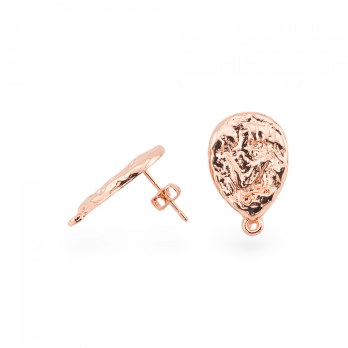 Base Per Orecchini Di Bronzo Perno Goccia Martellata 15x20mm 10 Paia Oro Rosa-BASI DI OTTONE E BRONZO | Worldofjewel.com