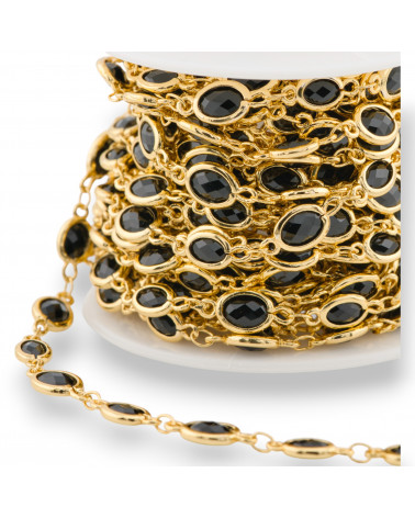 Brass Rosary Chain With Cat's Eye Cabochon Oval 5.5x7.0mm 5 Meters Black Gold-CATENE CON PIETRE E CRISTALLI | Worldofjewel.com