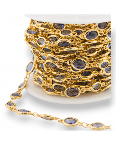 Messing-Rosenkranzkette mit ovalem Katzenauge-Cabochon, 5,5 x 7,0 mm, 5 Meter, violett-golden-CATENE CON PIETRE E CRISTALLI | Worldofjewel.com