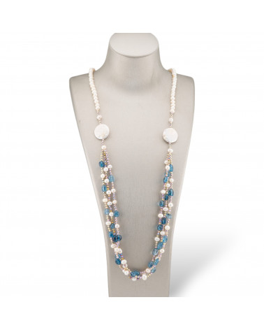 Collana Bijoux Con Ematite, Pietre Dure, Ematite A 3 File Annodate 90cm MOD3 Quarzo Blu-DESIGN ITALY | Worldofjewel.com