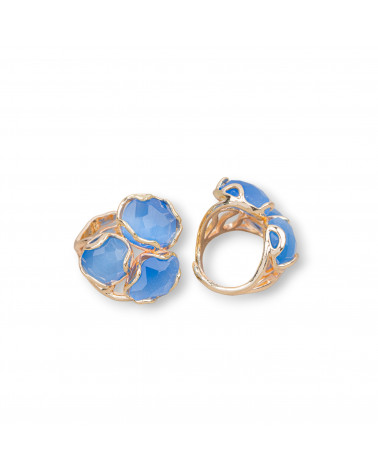 Bronze Ring AURORA Collection 25x27mm With Cat's Eye Adjustable Size Golden Light Blue-BRONZE RINGS AND CAT'S EYE | Worldofjewel.com