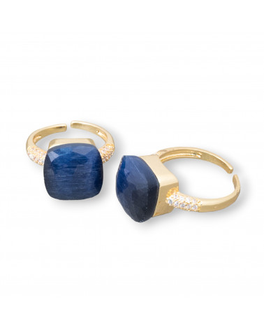 Bague en bronze œil de chat avec zircons sertis en bleu saphir, 13 mm-BAGUES EN BRONZE ET ŒIL DE CHAT | Worldofjewel.com