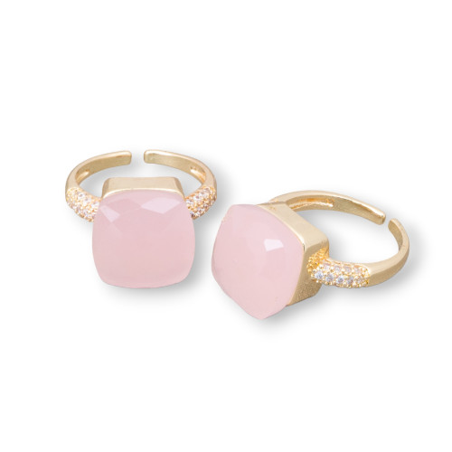 Anello Regolabile in Bronzo Dorato Collezione ELEN-1 con Occhio di Gatto a Cuscinetto 13mm e Zirconi Rosa | Gioiello Artigianal-ANELLI BRONZO CON PIETRE INCASTONATE | Worldofjewel.com