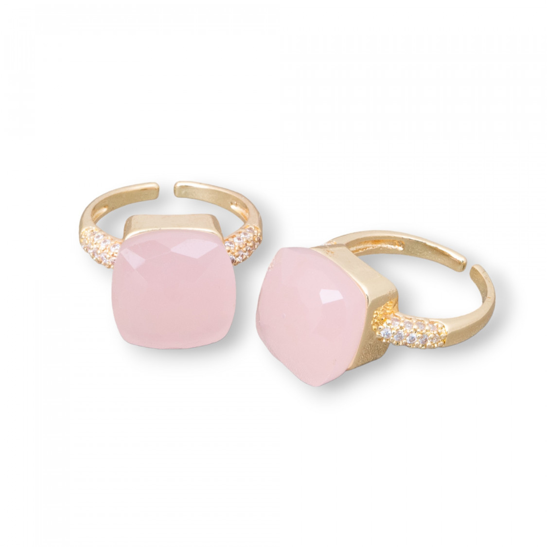 Anello Regolabile in Bronzo Dorato Collezione ELEN-1 con Occhio di Gatto a Cuscinetto 13mm e Zirconi Rosa | Gioiello Artigianal-ANELLI BRONZO CON PIETRE INCASTONATE | Worldofjewel.com