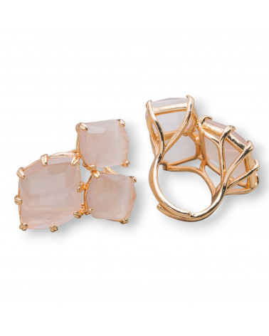 Anello Di Bronzo Con Occhio Di Gatto 30x38mm Misura Regolabile Dorato Cipria-ANELLI BRONZO CON PIETRE INCASTONATE | Worldofjewel.com