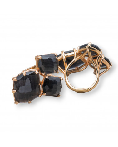 Bronze Ring With Cat's Eye 30x38mm Adjustable Size Golden Black-BRONZE RINGS AND CAT'S EYE | Worldofjewel.com