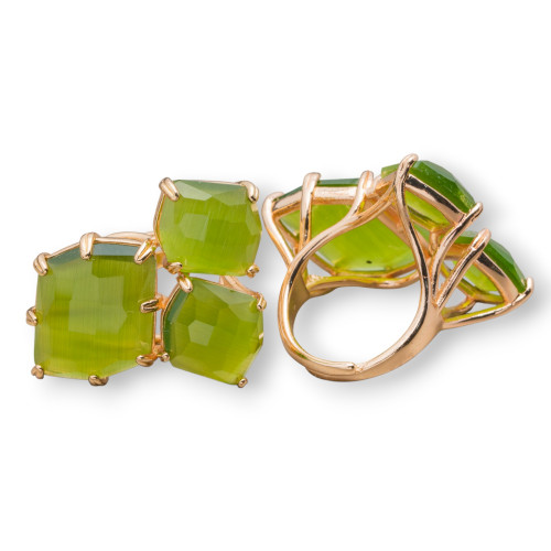 Bague Bronze Oeil De Chat 30x38mm Taille Ajustable Doré Vert Clair-BAGUES EN BRONZE ET ŒIL DE CHAT | Worldofjewel.com