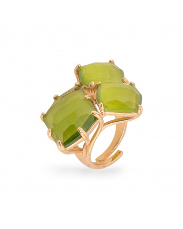 Anello Di Bronzo Con Occhio Di Gatto 30x38mm Misura Regolabile Dorato Verde Chiaro-ANELLI BRONZO CON PIETRE INCASTONATE | Worldofjewel.com