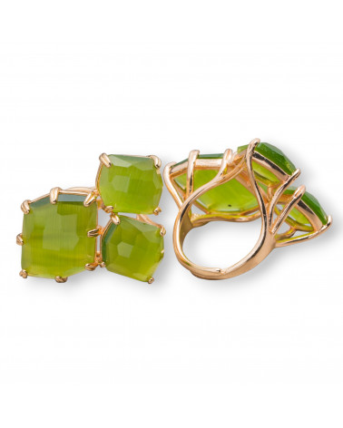 Bague Bronze Oeil De Chat 30x38mm Taille Ajustable Doré Vert Clair-BAGUES EN BRONZE ET ŒIL DE CHAT | Worldofjewel.com