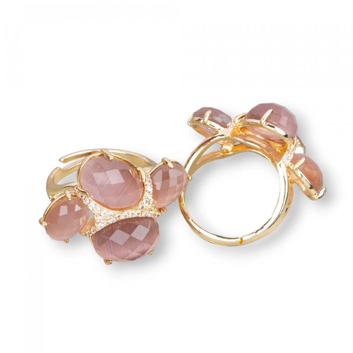 Bronze Ring With Cat's Eye And Zircons 23x30mm Adjustable Size Gold Powder-BRONZE RINGS AND CAT'S EYE | Worldofjewel.com