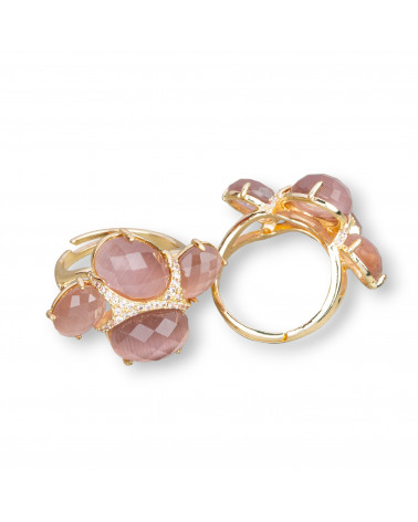 Bronze Ring With Cat's Eye And Zircons 23x30mm Adjustable Size Gold Powder-BRONZE RINGS AND CAT'S EYE | Worldofjewel.com