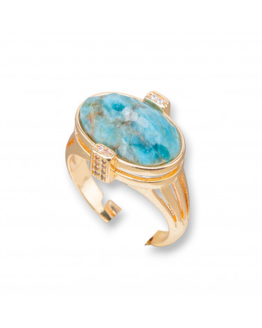 Anello Di Bronzo Con Pietre Dure E Zirconi Incastonati Ovale 18x18mm Misura Regolabile Dorato Apatite-ANELLI BRONZO CON PIETRE INCASTONATE | Worldofjewel.com