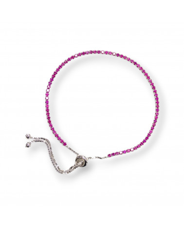 Bracciale Di Argento 925 Tennis Con Zirconi 2mm Saliscendi Rodiato + Rosso Rubino 1pz-BRACCIALI TENNIS | Worldofjewel.com