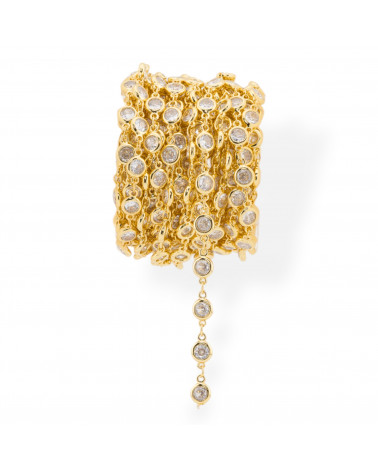 Messingkette mit Zirkonen im Brillantschliff, 5,5 mm, 1 Meter Gold-CATENE CON PIETRE E CRISTALLI | Worldofjewel.com