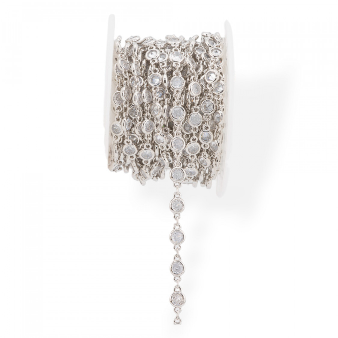 Catena Di Ottone Con Zirconi Taglio Brillante Incastonati 5,5mm 1 Metro Rodiato-CATENE CON PERLINE INCASTONATE | Worldofjewel.com