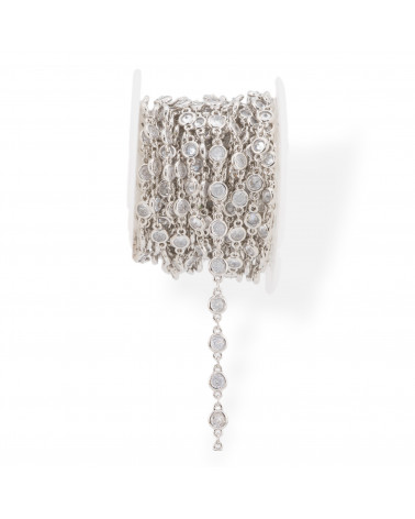 Catena Di Ottone Con Zirconi Taglio Brillante Incastonati 5,5mm 1 Metro Rodiato-CATENE CON PERLINE INCASTONATE | Worldofjewel.com