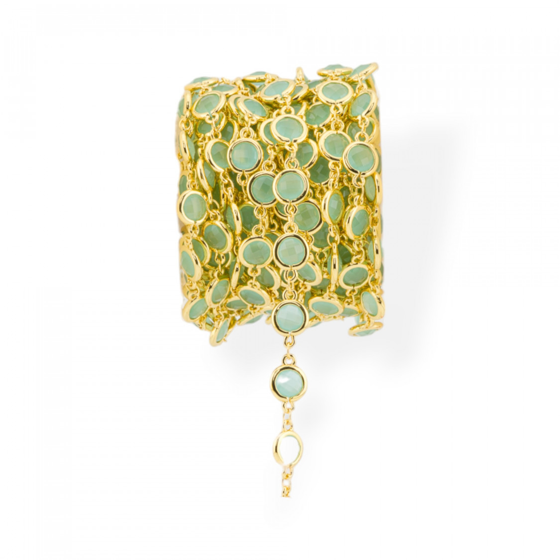 Brass Rosary Chain With Cat's Eye Cabochon 7.5mm 1 Meter Gold Aqua-CATENE CON PIETRE E CRISTALLI | Worldofjewel.com