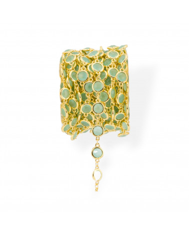 Brass Rosary Chain With Cat's Eye Cabochon 7.5mm 1 Meter Gold Aqua-CATENE CON PIETRE E CRISTALLI | Worldofjewel.com
