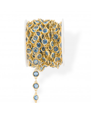 Brass Rosary Chain With Cat's Eye Cabochon 7.5mm 1 Meter Gold Blue Transparent-CATENE CON PIETRE E CRISTALLI | Worldofjewel.com
