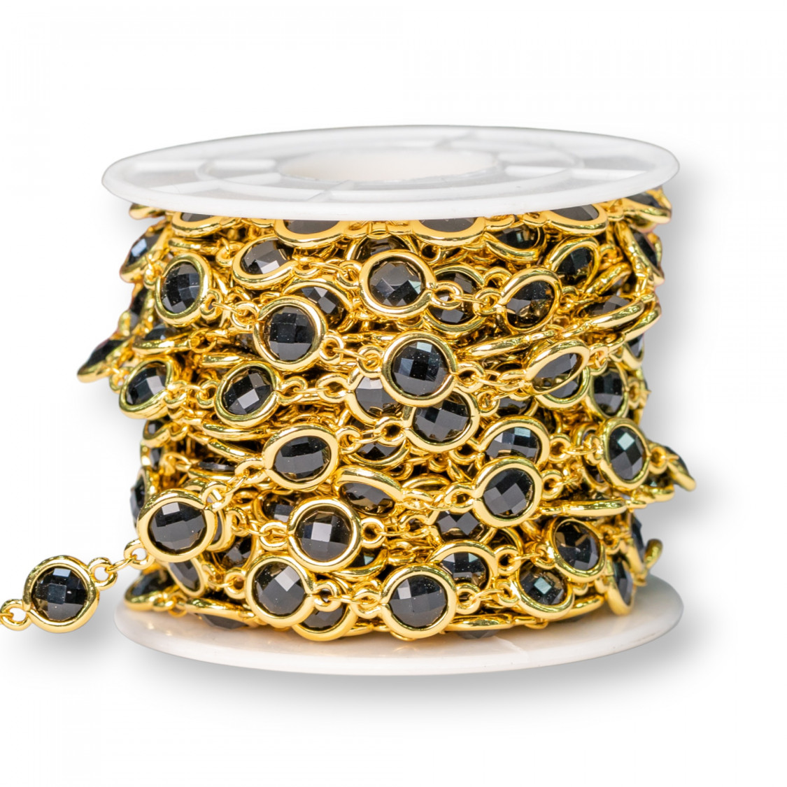 Chaîne Chapelet en Laiton avec Cabochon Oeil de Chat 7,5 mm 1 Mètre Doré Noir-CATENE CON PIETRE E CRISTALLI | Worldofjewel.com