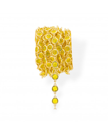 Catena Rosario Di Ottone Con Occhio Di Gatto Cabochon 7,5mm 1 Metro Dorato Opale Giallo-CATENE A METRAGGIO | Worldofjewel.com