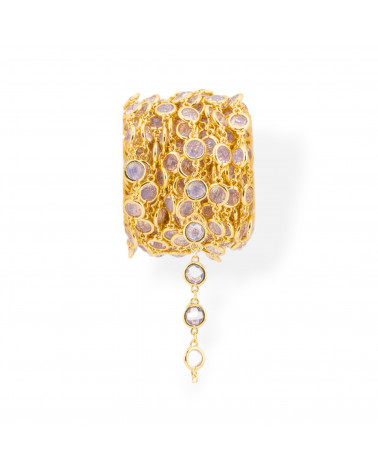 Brass Rosary Chain With Cat's Eye Cabochon 7.5mm 1 Meter Gold Pink Opal-CATENE CON PIETRE E CRISTALLI | Worldofjewel.com