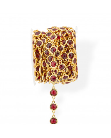 Brass Rosary Chain With Cat's Eye Cabochon 7.5mm 1 Meter Gold Ruby Red-CATENE CON PIETRE E CRISTALLI | Worldofjewel.com