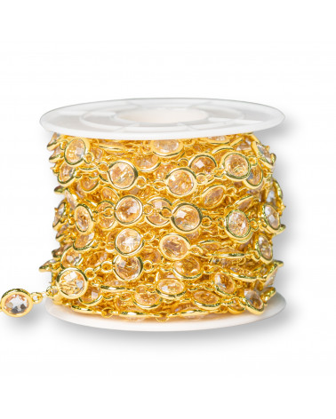 Rosenkranzkette aus Messing mit Katzenaugen-Cabochon, 7,5 mm, 1 Meter, transparent goldfarben-CATENE CON PIETRE E CRISTALLI | Worldofjewel.com