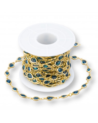 Messing-Rosenkranzkette mit Katzenauge-Cabochon-Tropfen, 6,5 x 8,5 mm, 1 Meter, Goldblau-CATENE CON PIETRE E CRISTALLI | Worldofjewel.com