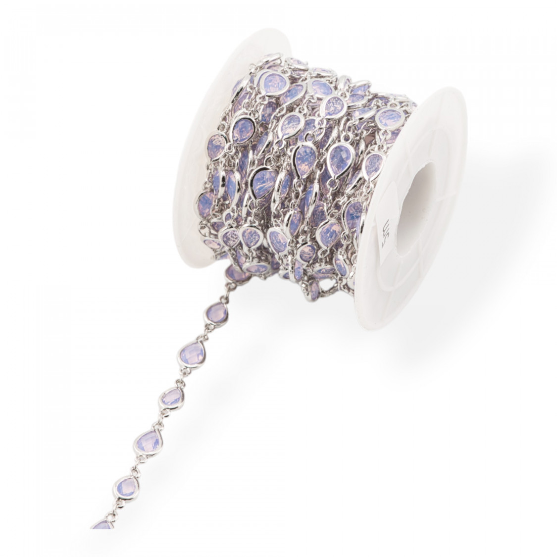 Cadena de rosario de latón con gota de cabujón de ojo de gato, 6,5 x 8,5 mm, 1 metro, ópalo rosa chapado en rodio-CATENE CON PIETRE E CRISTALLI | Worldofjewel.com