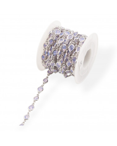 Cadena de rosario de latón con gota de cabujón de ojo de gato, 6,5 x 8,5 mm, 1 metro, ópalo rosa chapado en rodio-CATENE CON PIETRE E CRISTALLI | Worldofjewel.com