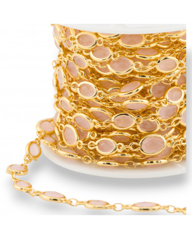 Chaîne Chapelet en Laiton avec Cabochon Ovale Oeil de Chat 5.5x7.0mm 1 Mètre Or Rose-CATENE CON PIETRE E CRISTALLI | Worldofjewel.com