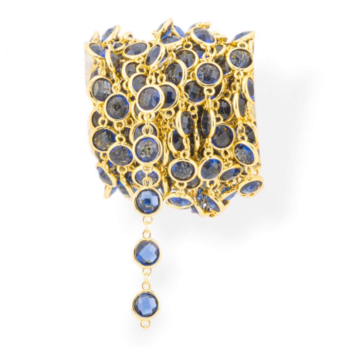 Brass Rosary Chain With Cat's Eye Cabochon Round 10mm 1 Meter Golden Blue Clear Gem-CATENE A METRAGGIO | Worldofjewel.com