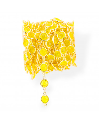 Catena Rosario Di Ottone Con Occhio Di Gatto Cabochon Tondo 10mm 1 Metro Dorato Opale Giallo-CATENE A METRAGGIO | Worldofjewel.com
