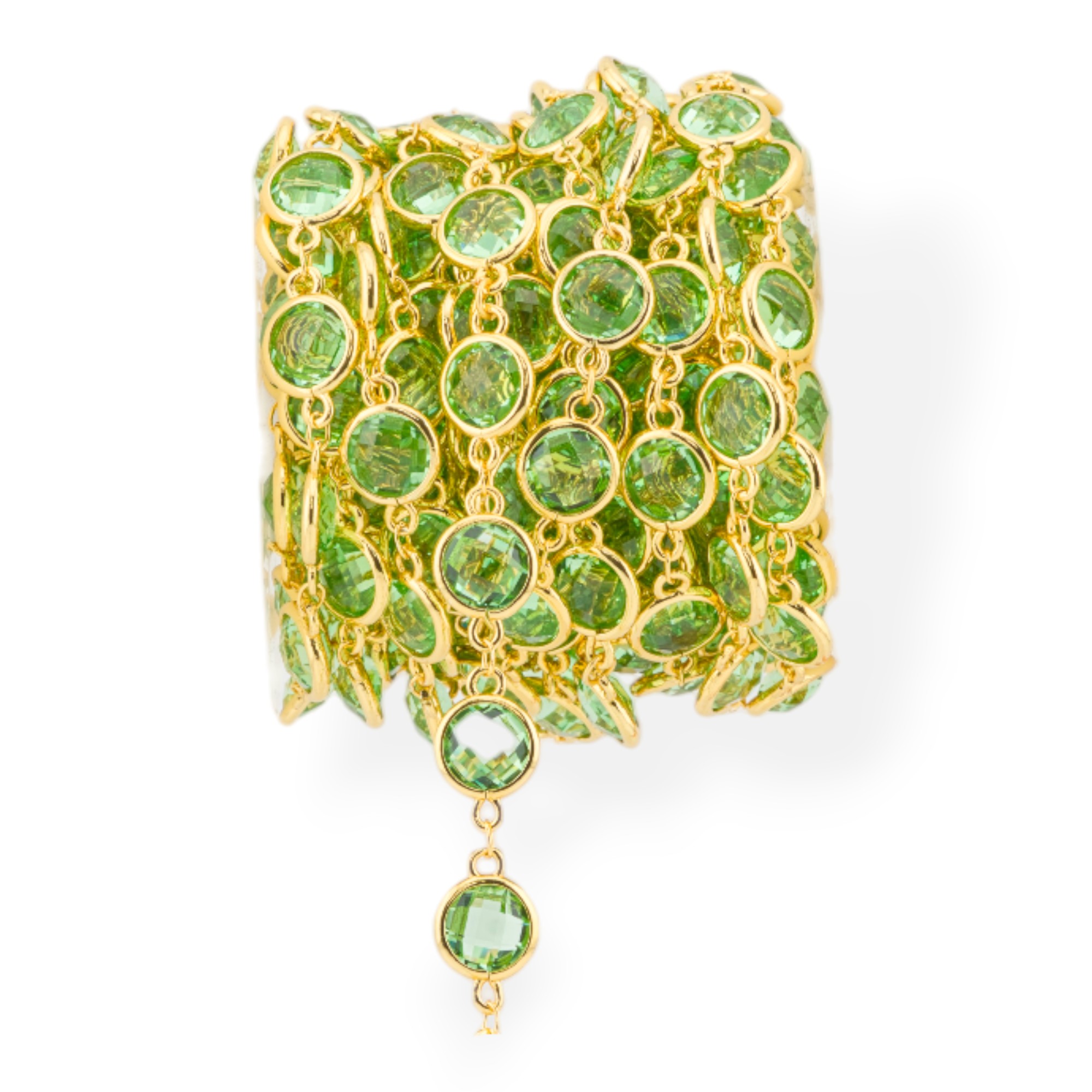 Catena Rosario Di Ottone Con Occhio Di Gatto Cabochon Tondo 10mm 1 Metro Dorato Verde Chiaro