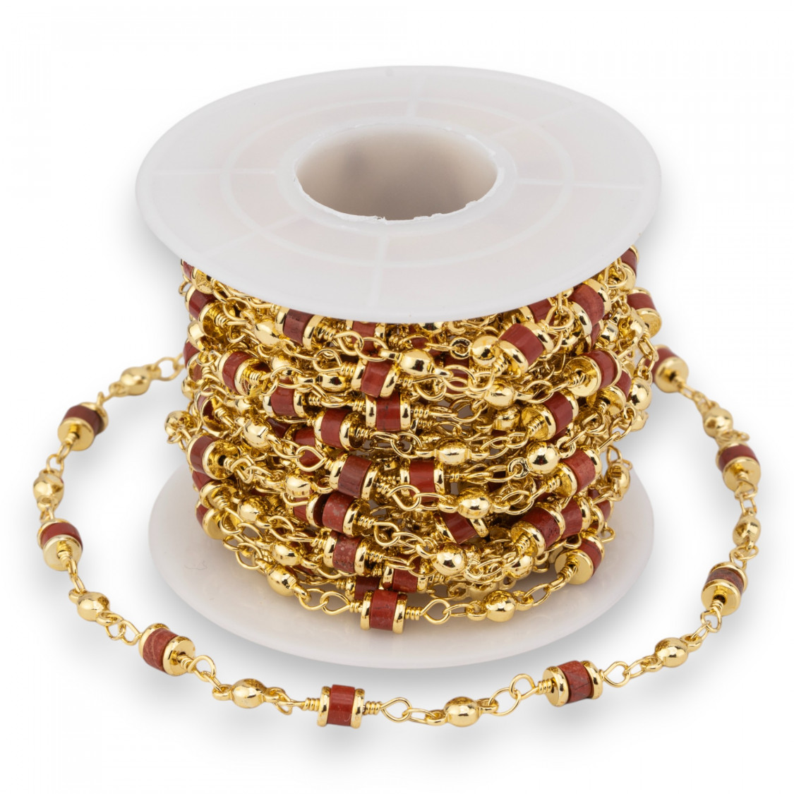 Catena Rosario Di Ottone Con Pietre Dure Rondelle 5mm 1 Metri Diaspro Rosso-CATENE A METRAGGIO | Worldofjewel.com