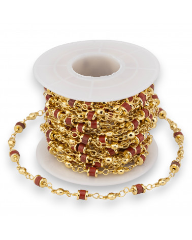 Catena Rosario Di Ottone Con Pietre Dure Rondelle 5mm 1 Metri Diaspro Rosso-CATENE A METRAGGIO | Worldofjewel.com