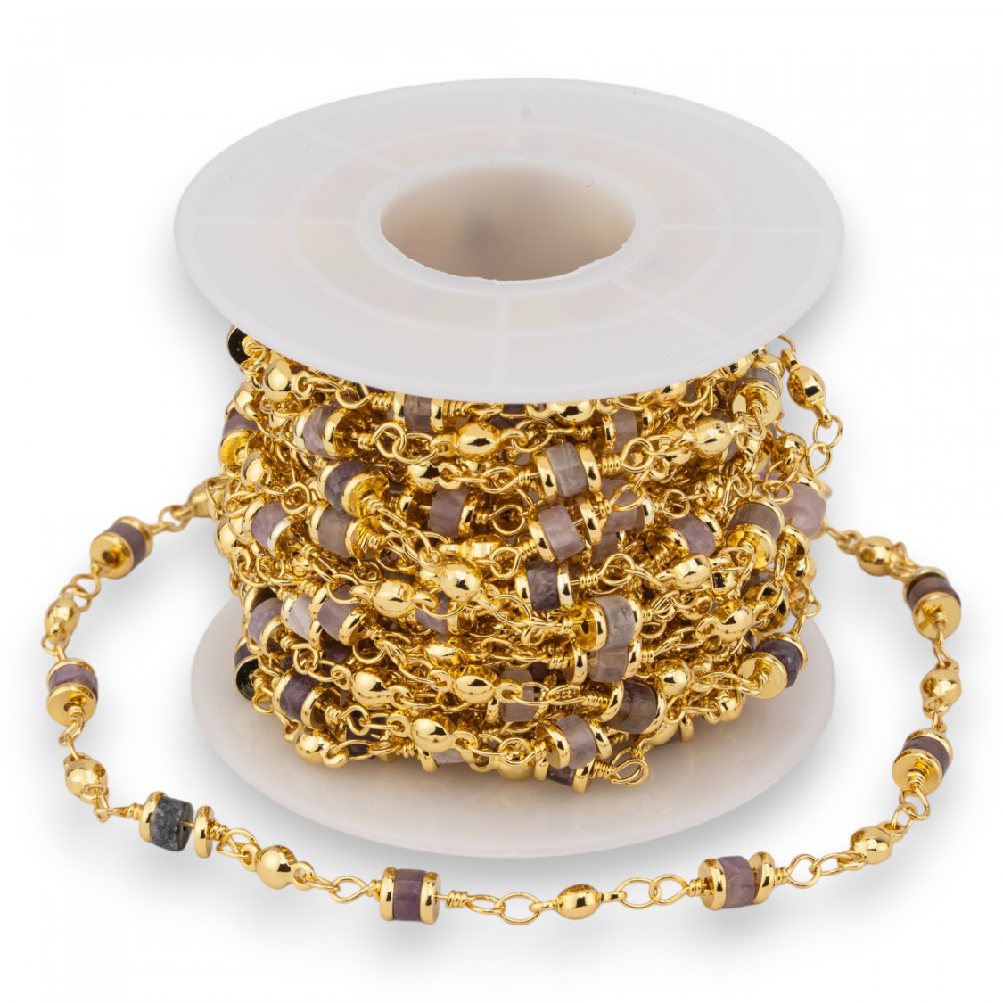 Catena Rosario Di Ottone Con Pietre Dure Rondelle 5mm 1 Metro Ametista-CATENE A METRAGGIO | Worldofjewel.com