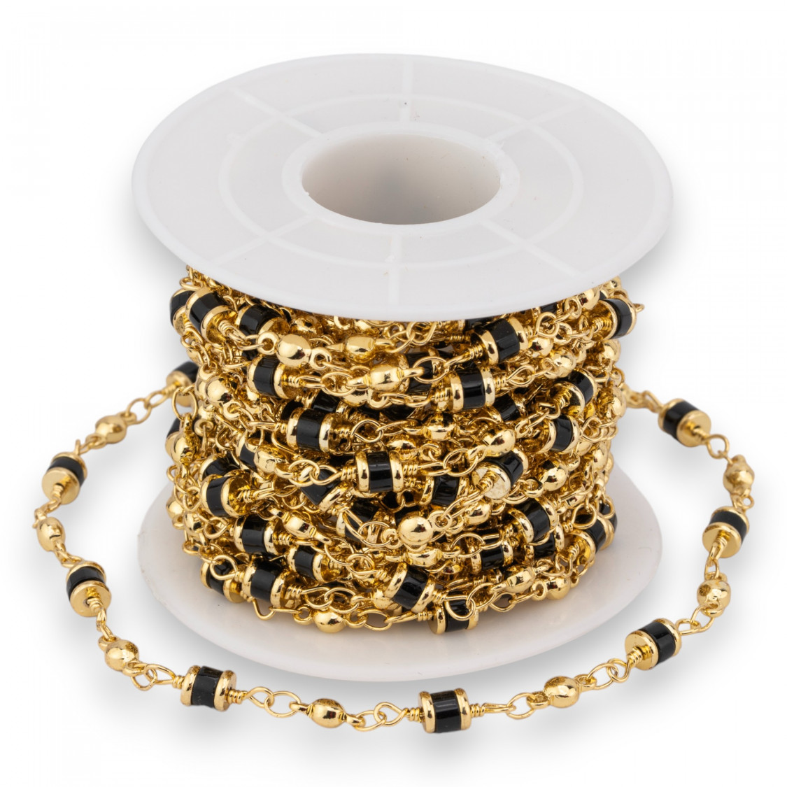 Catena Rosario Di Ottone Con Pietre Dure Rondelle 5mm 1 Metro Onice-CATENE A METRAGGIO | Worldofjewel.com