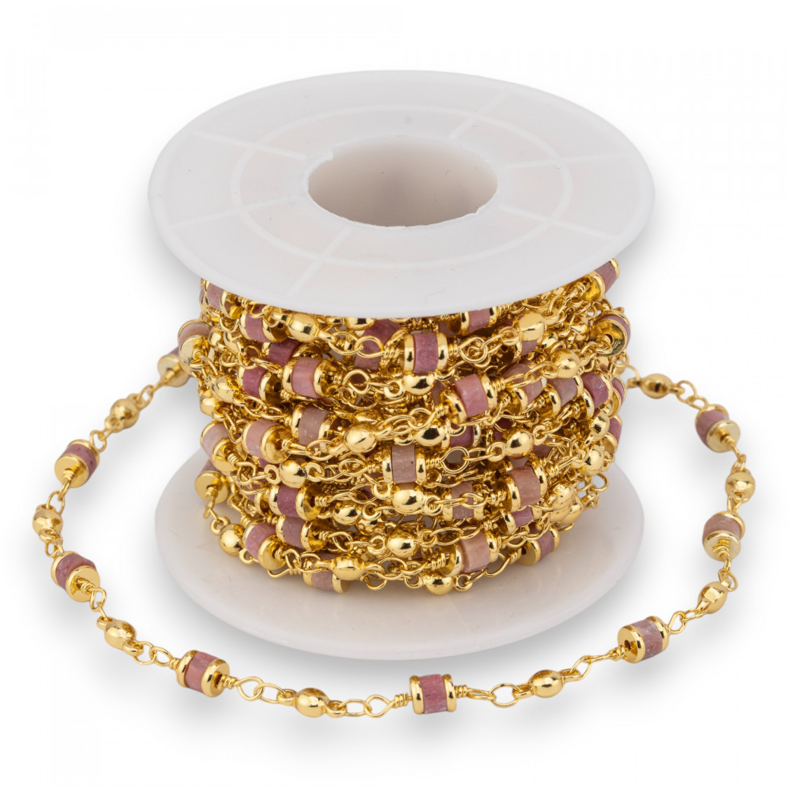 Catena Rosario Di Ottone Con Pietre Dure Rondelle 5mm 1 Metro Rodonite-CATENE A METRAGGIO | Worldofjewel.com